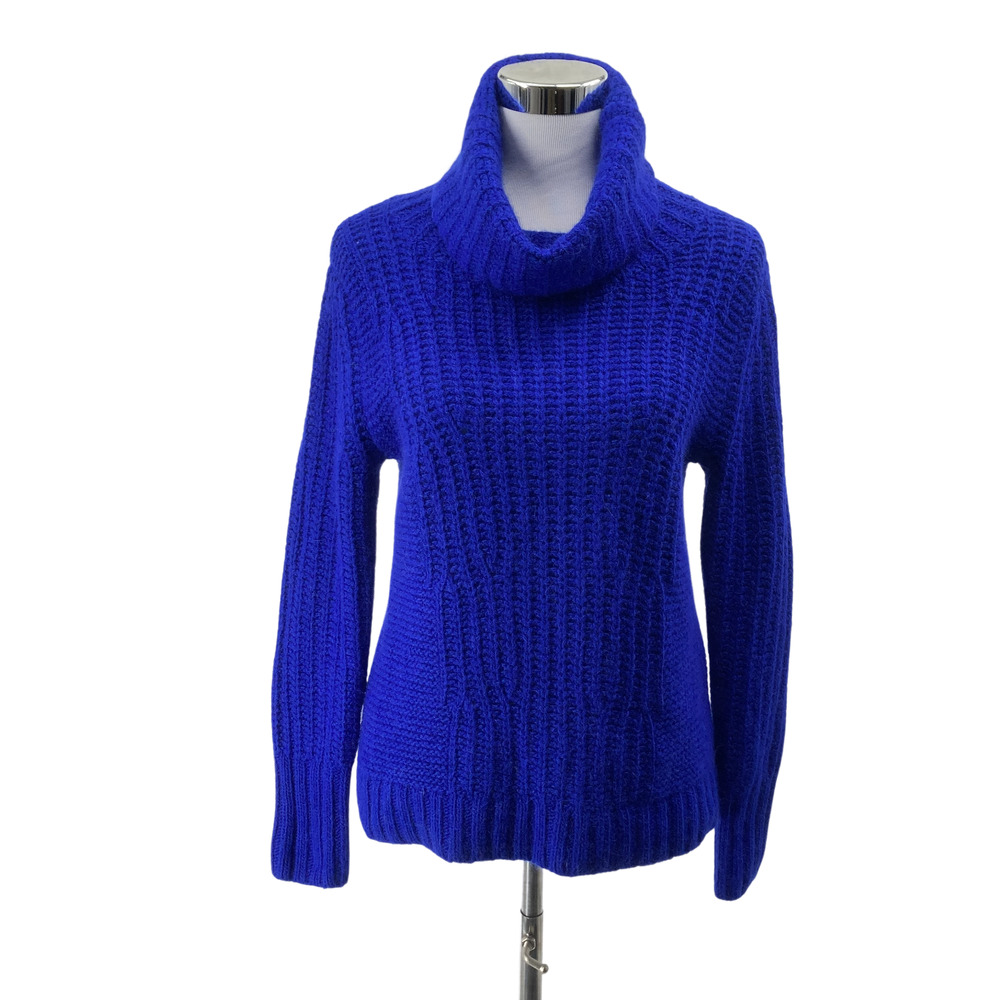 Banana Republic Royal Blue Italian Yarn Cowl Neck Cable Knit Sweater Size Small